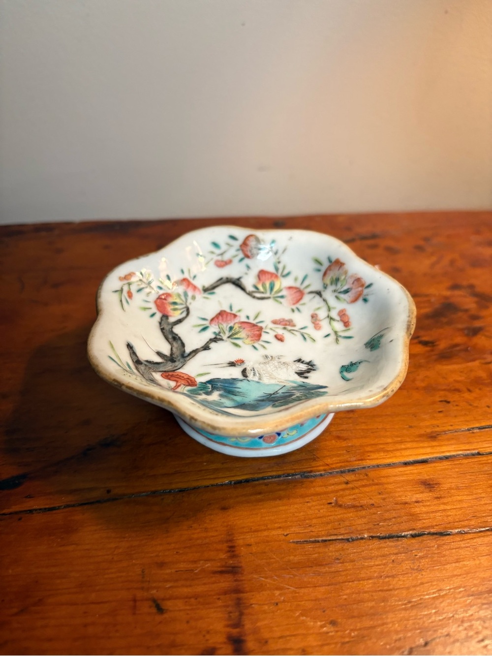 Antique Chinese Famille Rose Floral Footed Trinket Dish